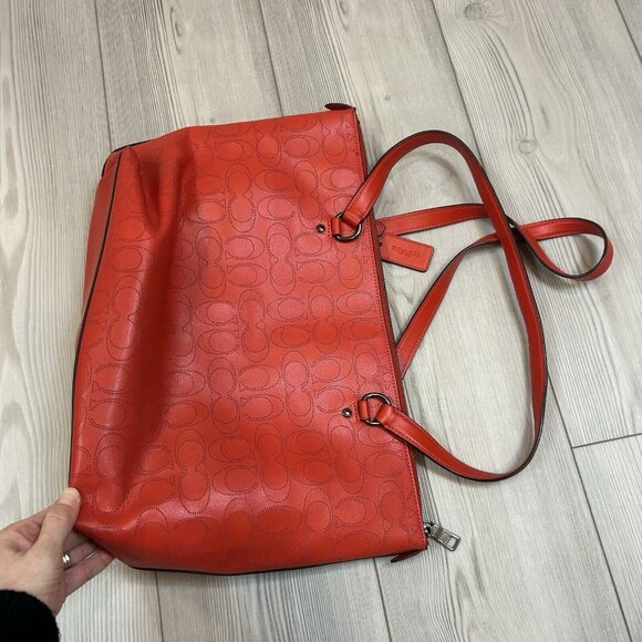 Coach Perforated Signature Leather Gallery Tote Miami Red 1499 - Picture 6 of 11
